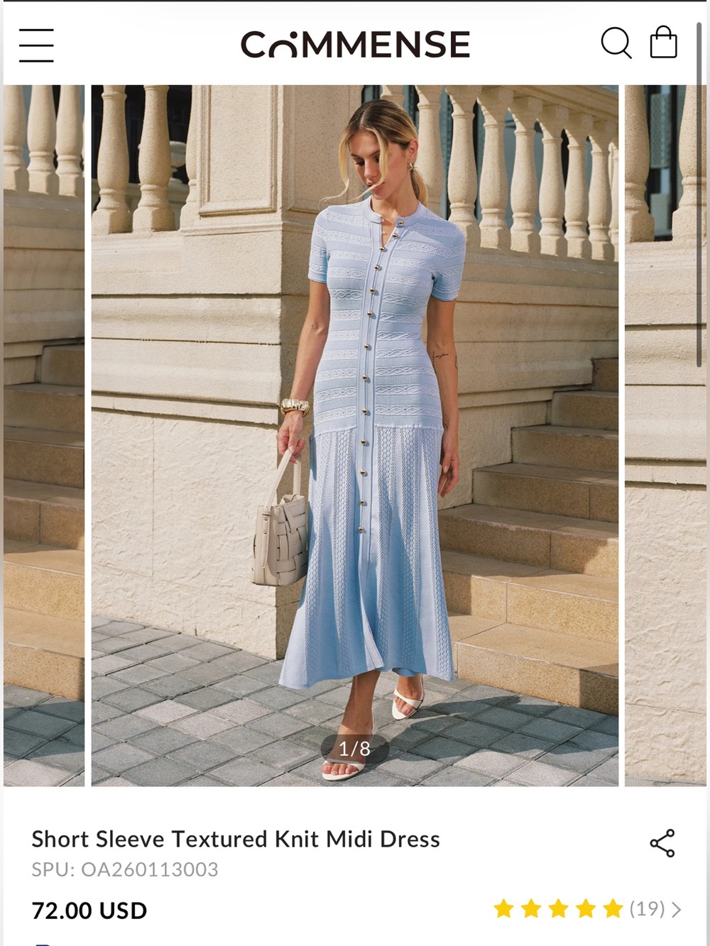 Commense Pale Blue Button-Front Knit Midi Dress - Picture 8 of 10